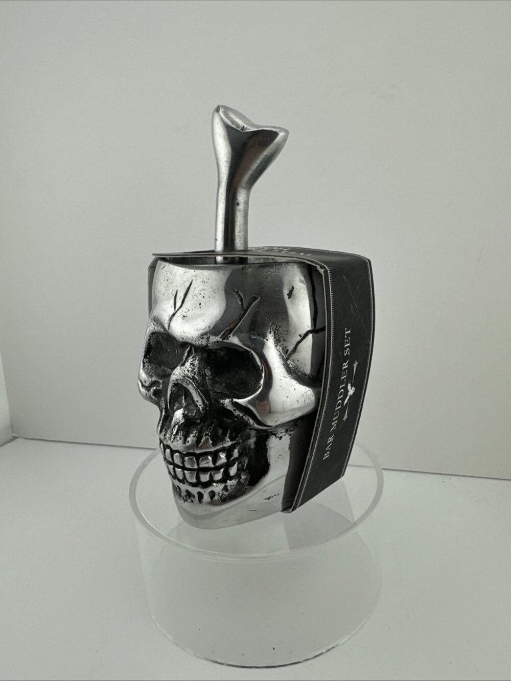 "Bar Muddler Set" a Skull-Shaped Holder and a Bone-Handled Cocktail Muddler